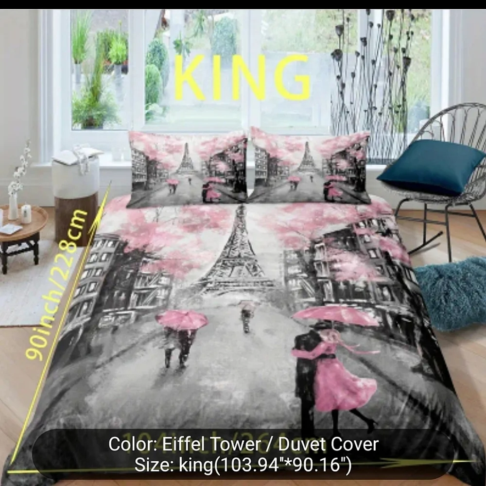 Paris Eiffel Tower Themed Duvet Cover King (Nwt)